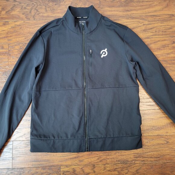 PELOTON Men's White Logo Long Sleeve Full-Zip Black Track Jacket sz L EUC Gym - Picture 1 of 5
